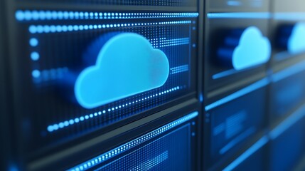 Cloud Computing Technology Concept with Digital Interface and Server Racks in Data Center Environment