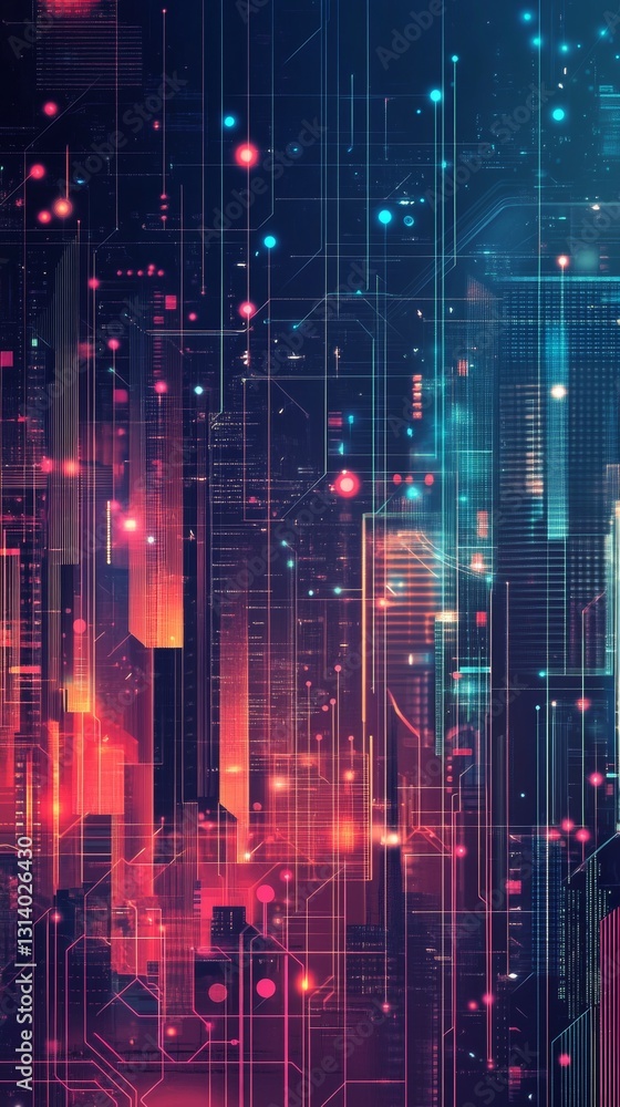 Poster a vibrant abstract background showcasing a blend of technology elements with glowing lines and shape