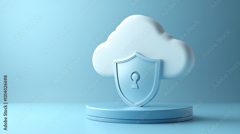 Poster cloud security concept with shield and lock symbol in a minimalist style for digital protection them