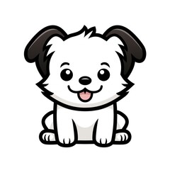 Cute White Dog with Black Ears and Tongue Out Illustration