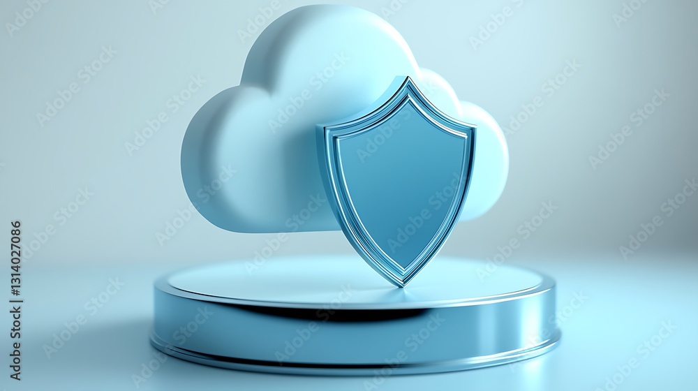 Poster cloud security concept with shield on display, representing data protection and cybersecurity soluti