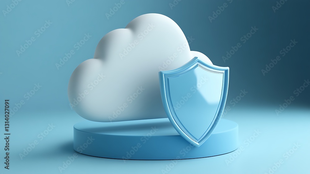 Poster cloud security concept with shield on blue background for digital protection and data safety feature