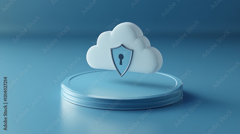Poster cloud security concept with shield symbol on a blue background representing data protection and safe