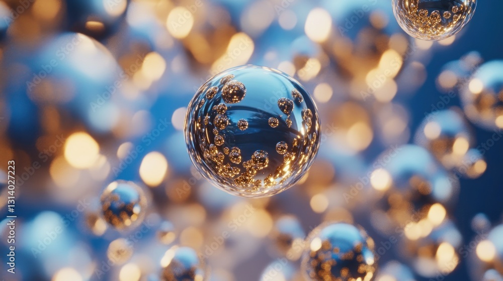 Poster floating transparent spheres with internal smaller spherical forms appear