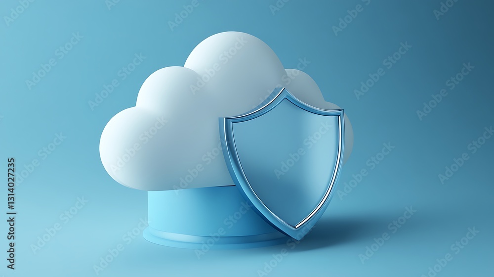 Aufkleber cloud security concept with shield symbol on soft blue background for digital protection and data sa