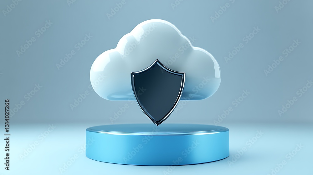 Poster cloud security concept with shield symbol representing data protection and cybersecurity measures in