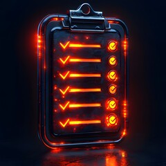 Obraz premium Minimalist Glowing Clipboard Icon with Checklist Business Service Concept