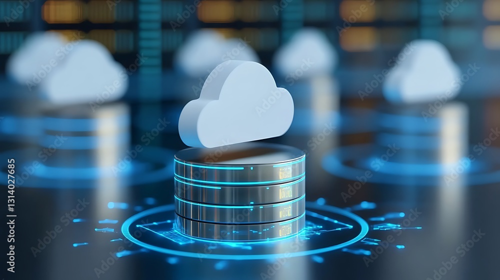 Poster cloud storage concept with data storage and network connections illustrating digital transformation 