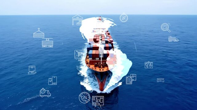 AI technology Futuristic Technology Autonomous. Global Logistics international delivery concept,  logistic and supply chain network distribution container Ship running for export import to customs