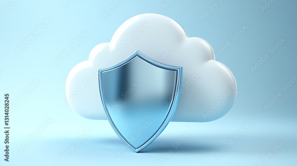 Poster cloud storage security concept with shield symbolizing data protection and privacy assurance