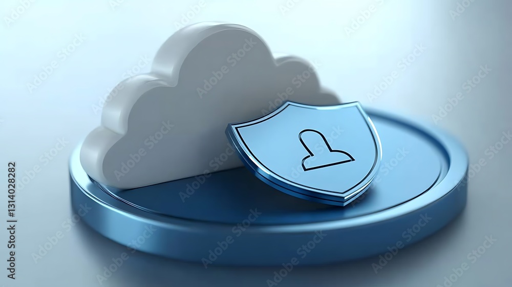 Poster cloud storage security with a shield icon representing protection and data safety in digital environ