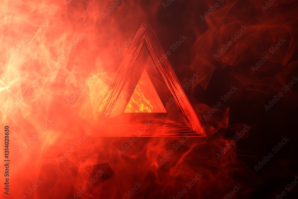 Poster a striking image featuring a fiery red triangle symbol enveloped in vivid smoke and light, creating 