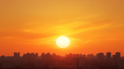 Fiery Sunset Over City Skyline: A Panorama of Urban Golden Hour