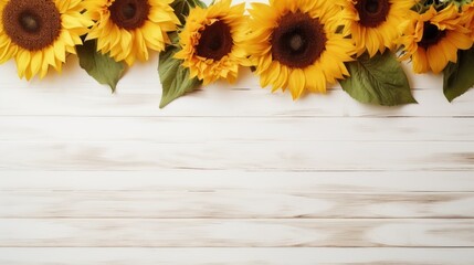 Obraz premium Sunflowers on a White Wooden Background