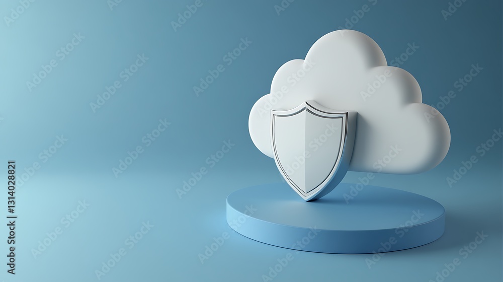 Poster cloud with shield symbolizing data security and protection in digital environment