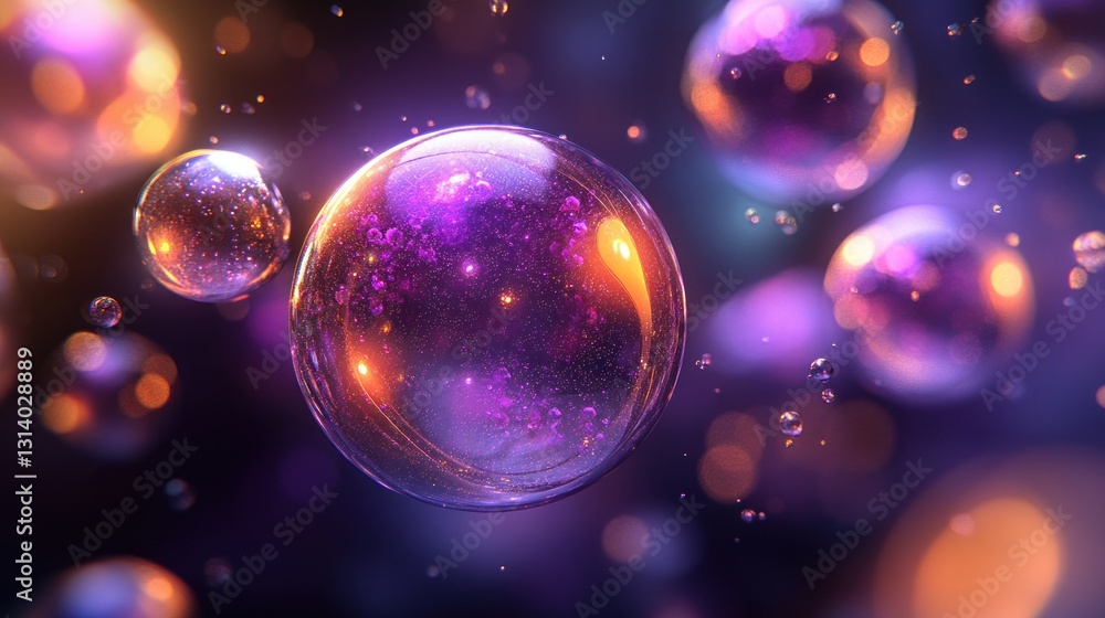Poster abstract rendering of iridescent spheres with bright and colorful highlights