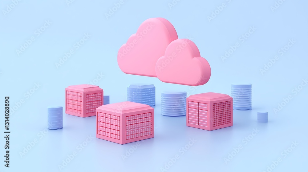 Poster colorful 3d cloud and data storage representation for technology and digital business concepts