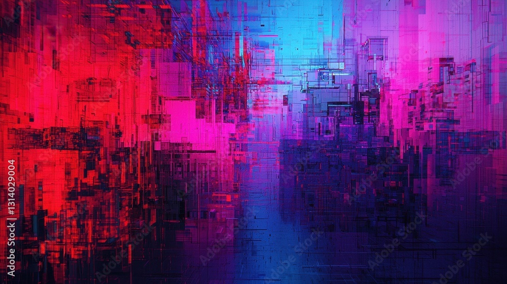 Poster abstract digital art with bold colors and geometric patterns