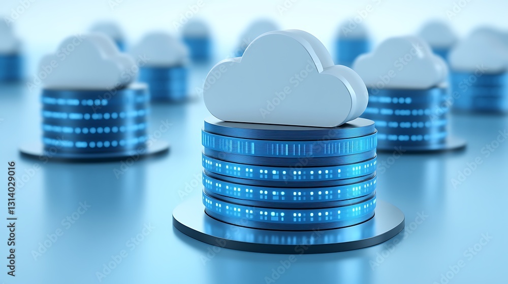 Poster conceptual cloud computing with data storage servers and blue digital graphics for modern technology