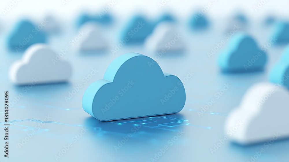 Aufkleber conceptual illustration of cloud computing with multiple clouds on a blue digital background