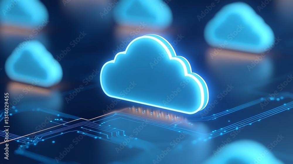 Poster digital blue cloud icon with circuit board design for technology and cloud computing concept