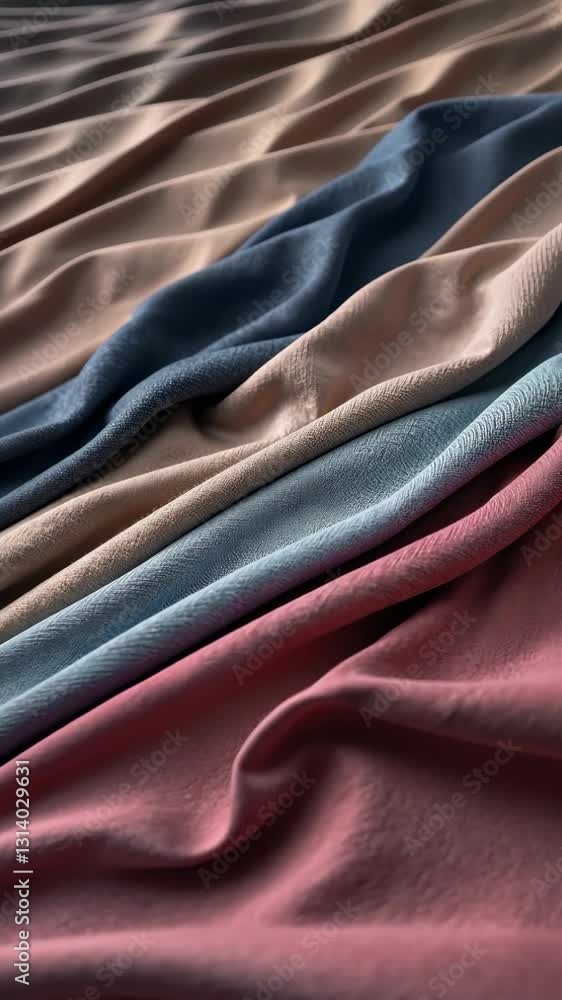 Aufkleber A row of different colored fabric with a blue one in the middle. The blue fabric is the second from the left