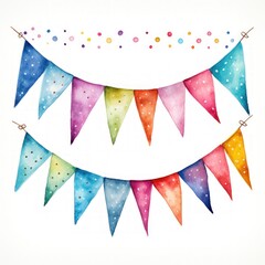 Obraz premium Watercolor Illustration of Colorful Pennant Banners and Dots