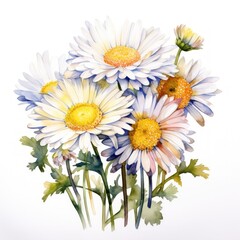Fototapeta premium Watercolor Painting of a Bouquet of Daisies with Delicate Petals and Vibrant Colors