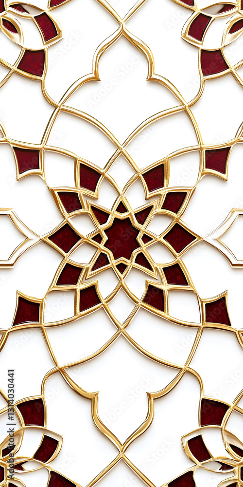Aufkleber intricate geometric pattern featuring gold and deep red elements on a white background