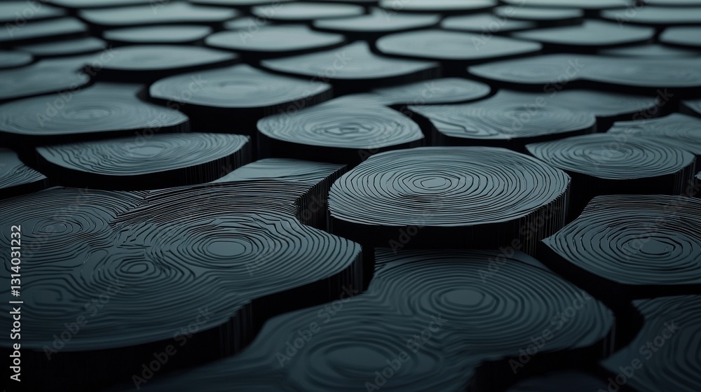 Poster abstract close-up view of black wood texture with circular patterns