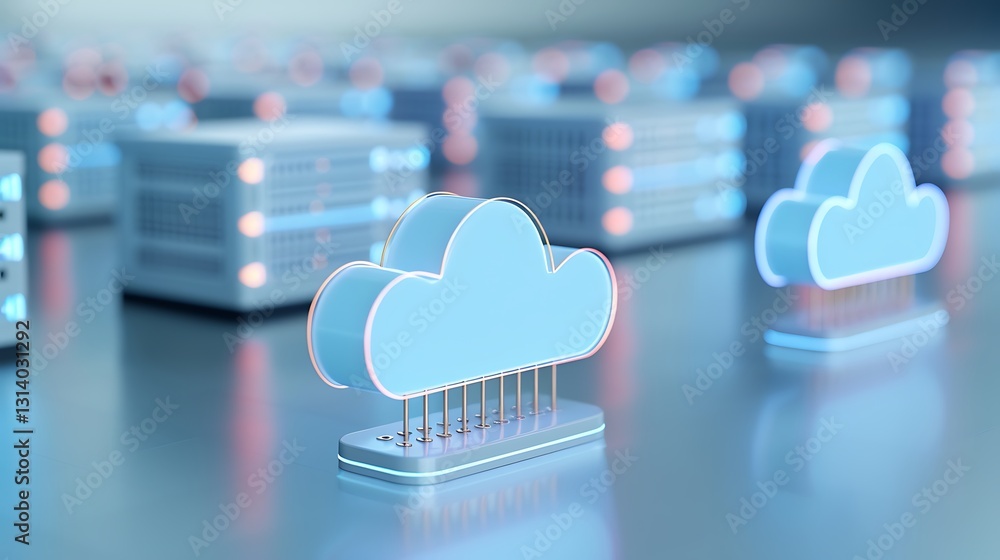 Poster digital cloud computing concept with servers and futuristic design for technology and data storage a