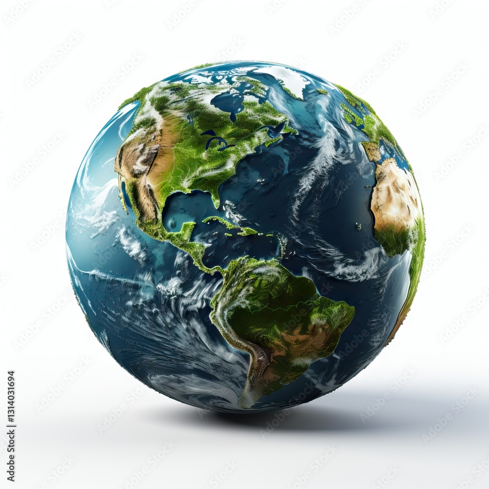 Poster a 3d rendering of the earth from space, highlighting continents and oceans