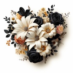 A Bouquet of Black and White Flowers with a Touch of Yellow and Orange