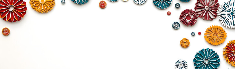 Obraz premium Colorful paper flowers arranged artistically on a light background, creating a vibrant decorative scene