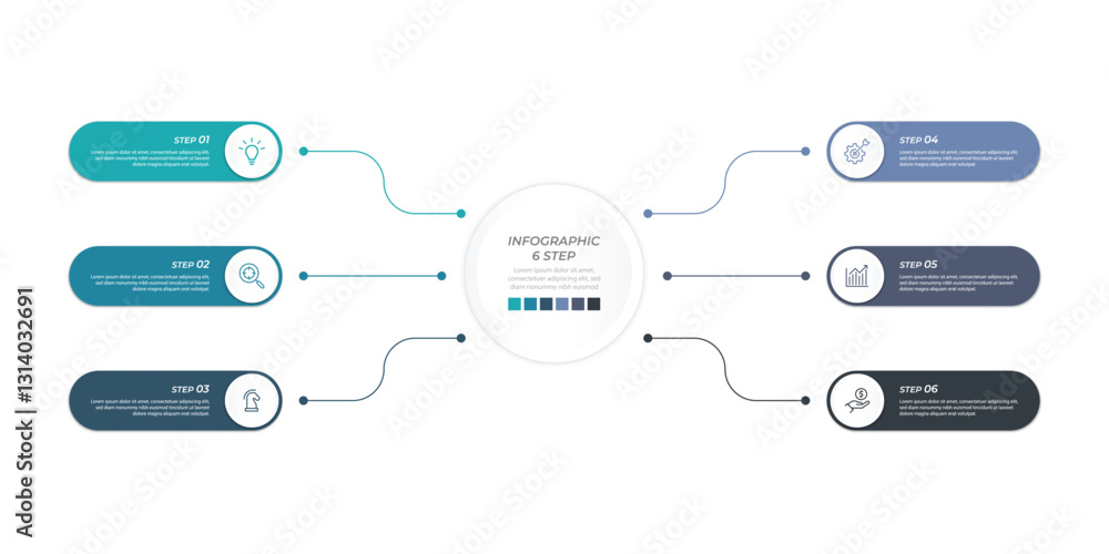 Aufkleber vector infographics business circle 6 steps. timeline infographic icons designed for abstract backgr