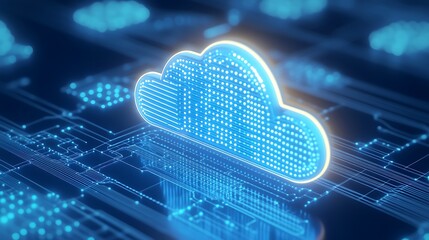 Digital Cloud Icon and Abstract Technology Background with Data Connections and Binary Patterns