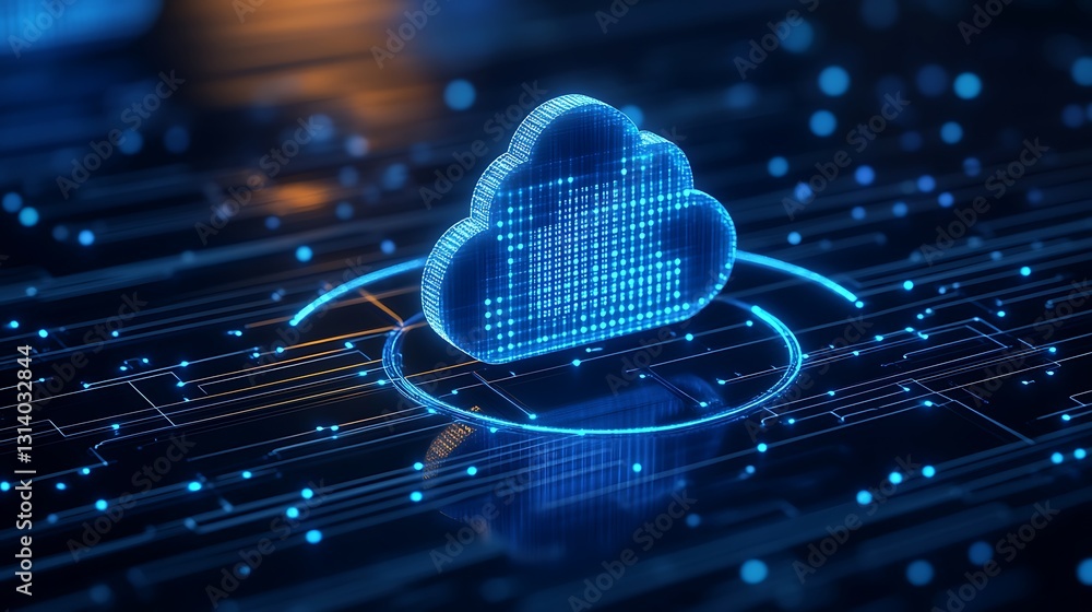 Aufkleber digital cloud icon on a futuristic background representing data storage and technology innovation in