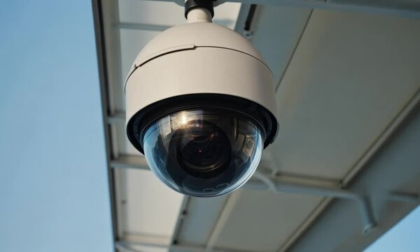 A surveillance security camera monitoring an outdoor area for safety and surveillance. Ideal for security services, technology, and crime prevention content