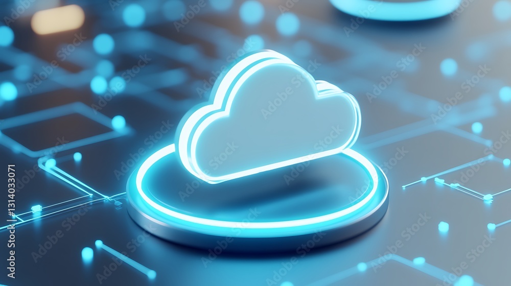 Poster digital cloud icon on technological background representing data storage and connectivity