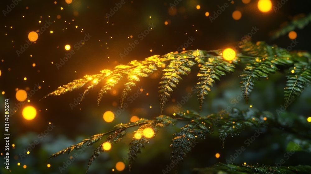 Aufkleber a close up of a fern with glowing bokeh elements