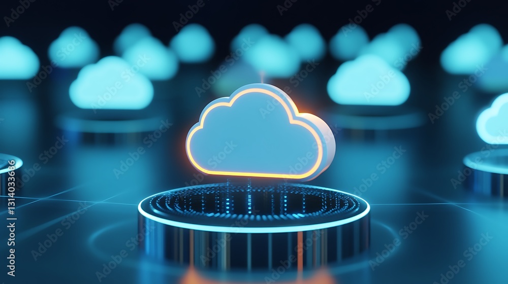 Poster digital cloud icon with glowing elements and abstract background representing cloud computing techno