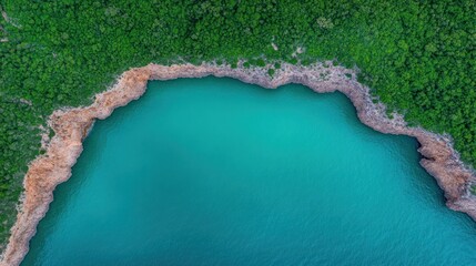 Aerial View of Turquoise Cove Surrounded by Lush Green Foliage