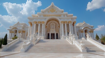 Fototapeta premium Grand White Marble Palace with Golden Accents Under a Bright Sky