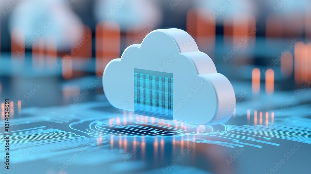 Poster digital cloud storage concept with data connectivity and modern technology visualization