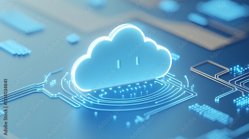 Poster digital cloud storage concept with futuristic technology and circuit board background for data manag