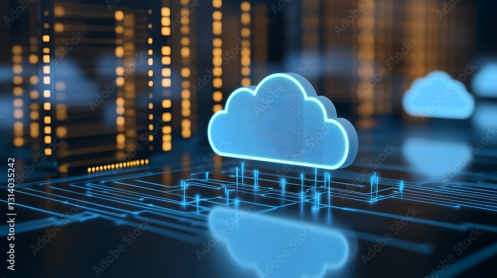 Poster digital cloud storage concept with virtual elements and circuit board design for technology backgrou