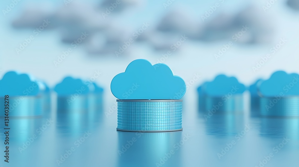Poster digital cloud storage concepts with blue clouds and futuristic technology background for seamless da
