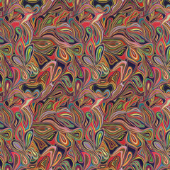 Fototapeta premium multi colored decorated hand drawn rendered traced allover ornamental base background repeat pattern geometrical texture border ethnic tribal creative Kalamkari design motif flower