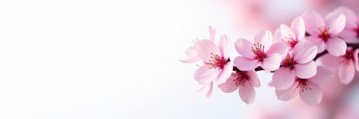 Naklejka premium Delicate pink spring blossoms, angled branch isolated against white Perfect floral backdrop , aesthetic, branch