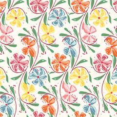 multi colored decorated hand drawn rendered traced allover ornamental base background repeat pattern geometrical texture border ethnic tribal creative Kalamkari design motif flower